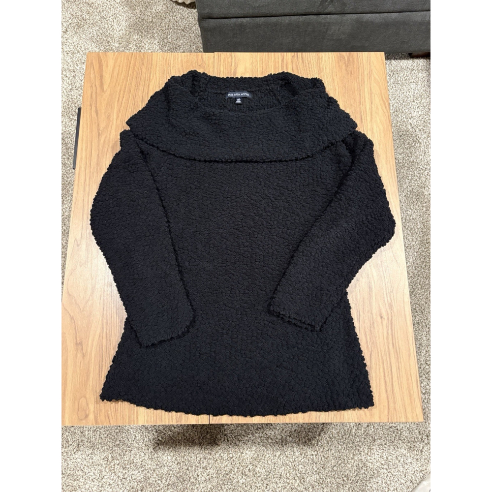 Saks Fifth Avenue Black Textured Cowl Neck Sweater Top Womens Size L Large J1